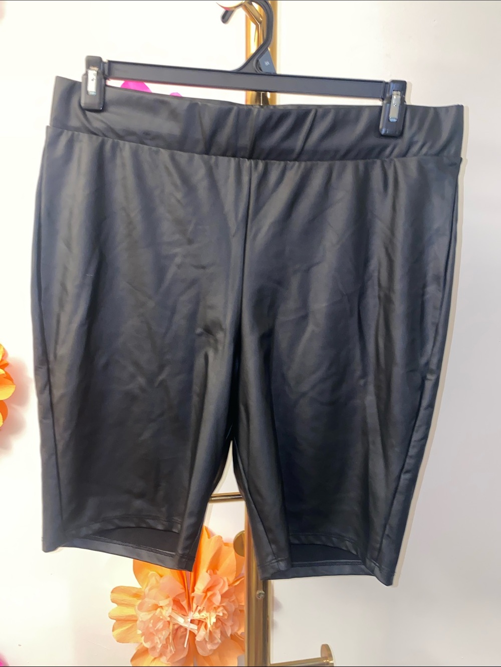 Black Women's Faux Leather Stretch Bike Shorts